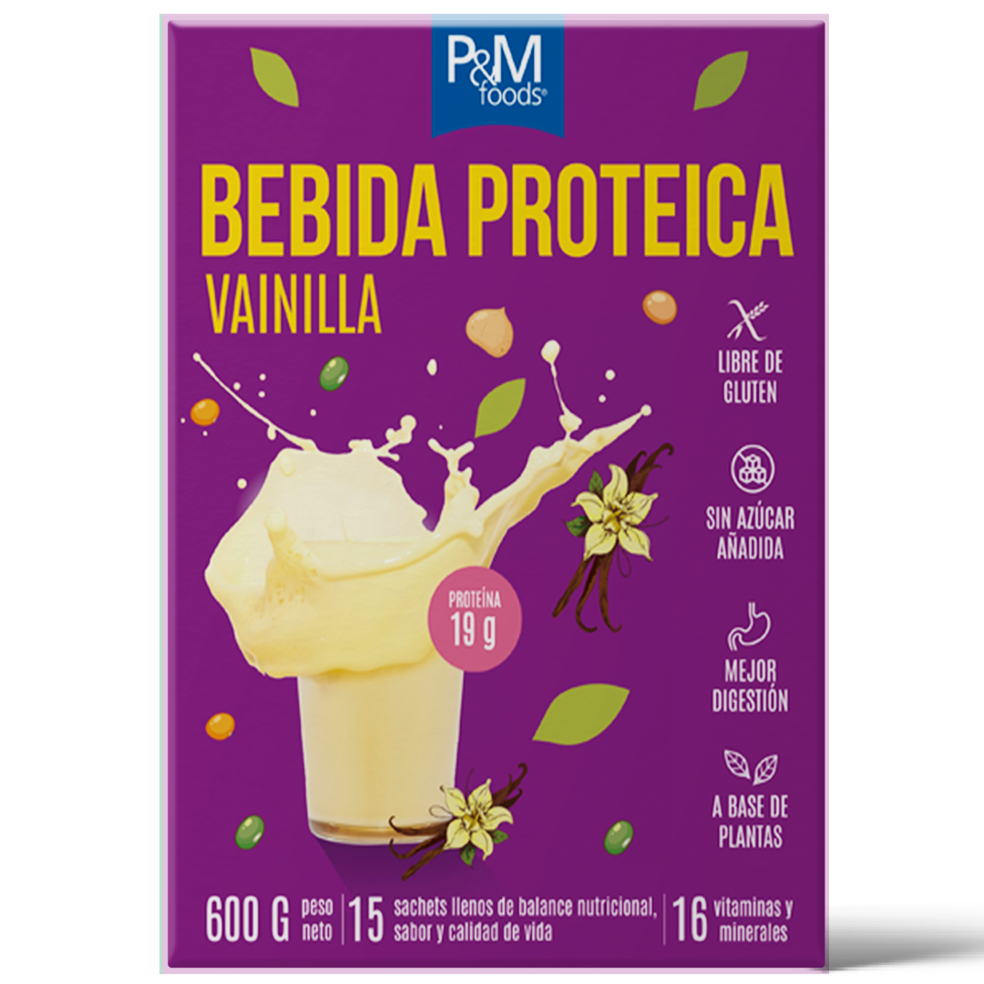 Bebida Proteica Plant Based Libre de Gluten Vainilla 600g - P&M Foods