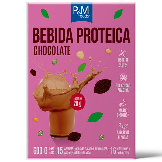 Bebida Proteica Plant Based Libre de Gluten Chocolate 600g - P&M Foods